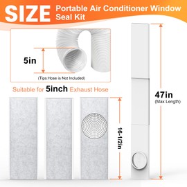 GCGOODS Portable Air Conditioner Window Seal Kit with Insulated Foam Panels, Adjustable AC Window Ven Kit with Plastic Guard Fit for 5" Diameter Exhaust Hose, Seal Plates Kit for Heat Insulation