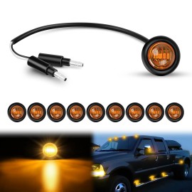 Nilight 3/4Inch Round Marker Light 10PCS Amber LED Clearance Light 2 Connectors