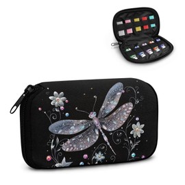 Nittanovaca Dragonfly Printed Flash Drive Case Small Floral Printed USB Organizer USB Holder Storage Bag for Men, Portable Electronic Accessories Bag with 10 Slots