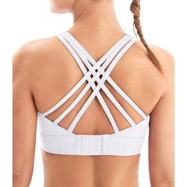 IUGA White Sports Bras for Women High Support Large Bust High Impact Womens Sports Bras Strappy Padded Sports Bra
