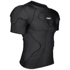 TIAXU TIAXU Men's Padded Shirt Football Chest Rib Protector Heart Sternum Guard Compression Shirt with Shoulder Back Rib Pads for Adult Football Basketball Baseball Softball Rugby