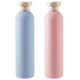 Molain 2Pcs Squeeze Bottles, 260ml Plastic Refillable Travel Containers Empty Dispensing Bottles with Disc Top Flip Cap Portable Leak Proof Bottles for Shampoo Creams Lotion Conditioner(Blue+Pink)