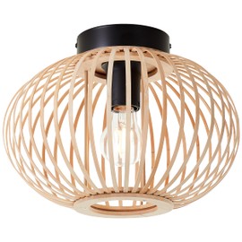 Lightbox Nature Ceiling Light – 23 cm, Diameter 30 cm – Round Ceiling Light with Bamboo / Grid Shade – E27, Max. 60 W – Metal / Bamboo – Light Brown/Black