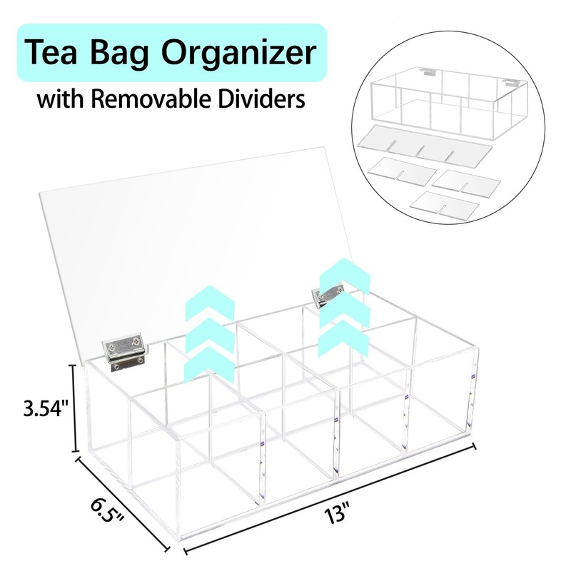 Beitiny Tea Bag Organizer, Acrylic Tea Bag Holder, Clear Tea