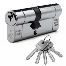 Euro Cylinder Door Lock Chrome - BSI TS007 Sold Secure Gold Anti-Snap - Includes 5 Keys 40/55