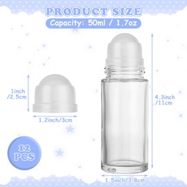 EATHEATY 12 PCS 50ML Refillable Roller Ball Applicator - Glass Empty Deodorant Roller Bottle with Lid - Roll On Bottles Containers for Perfume, Essential Oils, Cosmetic