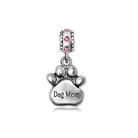 KunBead Jewelry October Birthstone Pink Dog Paw Mom Dangle Bead Charms Birthday Gifts for Women Girls