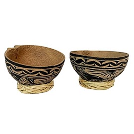 The Curated Pantry Mezcal Jicaras (Small, Shot Glass Size) - Holds 2-3 Ounces - Hand-carved from Mexico with Natural Fiber Base (Black, 2)