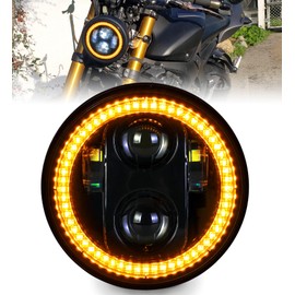 HENGTUAOTO 5 3/4 5.75 Inch Yellow LED Headlight for Motorcycle with EMC Compatible with Iron 883 Dyna Street Bob Super Wide Glide Low Rider Night Rod Train Softail Deuce Custom Sportster