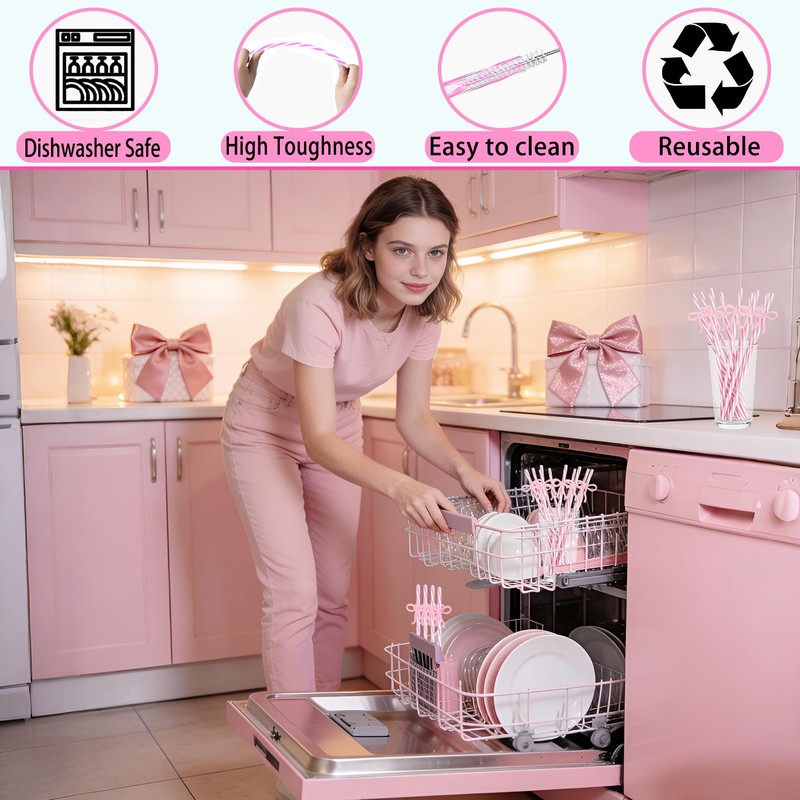 24 Reusable Crazy Drinking Straws for Kids Pink Bow Birthday