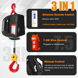 SENKEYFE Power Electric Portable Hoist Winch 1540LBS, 3 in 1 Electric Cable Hoist 110V 25 FT with Lifting Strap, Electric Hoist Lift Ceiling Winch for Lifting Towing
