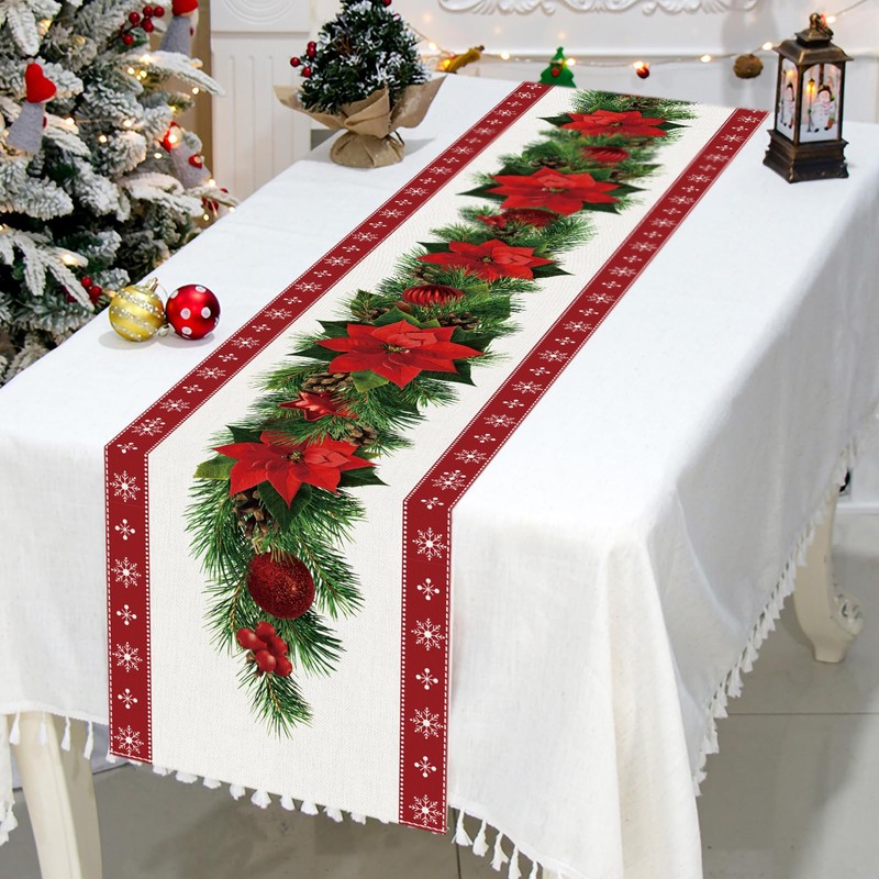 Red Christmas Table Runner 183 x 33cm, Christmas Table Runner
