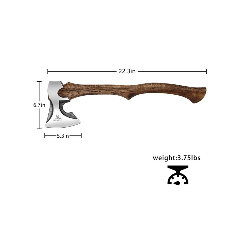 Camping Hatchet -Chopping Axe with Leather Sheath, 22.3" Forged Carbon