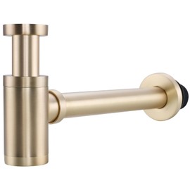 Bottle Trap, Brass Decorative 1 1/4 Bathroom Sink P Trap, Large Body Round Lavatory Waste Drain Kit, Brushed Gold SW-83888BG.