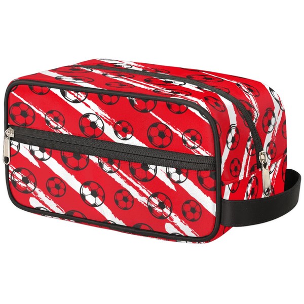Soccer Red Travel Toiletry Bag for Boys Men, Waterproof Hanging Dopp Kit for Women, Shaving Bag with Large Capacity for Travel,Sports Shower