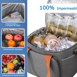 AKUTIAN Bolsa del Almuerzo de Dos Pisos, 13.8L, Loncheras Térmica Grande para Almuerzo con Aislamiento Térmico, Impermeable, Ideal para Trabajo, Picnic y Viajes, con Asas y Correa Ajustable (Gris)