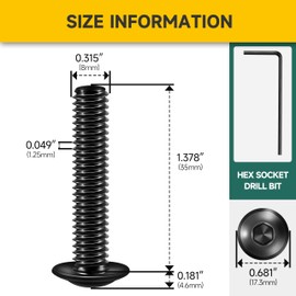 Mywish M8 x 35mm 20Pcs Flange Button Head Hex Socket Cap Screws Bolts, 304 Stainless Steel Furniture M8 x 1.25 Bolts Full Thread, Black Oxide & Hex Spanner
