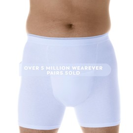 Wearever Men’s Incontinence H-Fly Boxer Brief for Bladder Control with Maximum Absorbency - Reusable & Washable Leak Proof Underwear for Men 600 ml (Single Pair) (White) (2XL) (Waist 44-45")