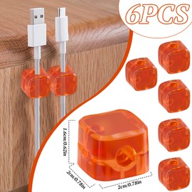 Alovez Pack of 6 Magnetic Cable Clips, Cable Holder, Magnetic Cable Organiser, Storage Holder, Cable, Management Clips for Charging Cables, Desk, Bedside Table, Desk (Orange)