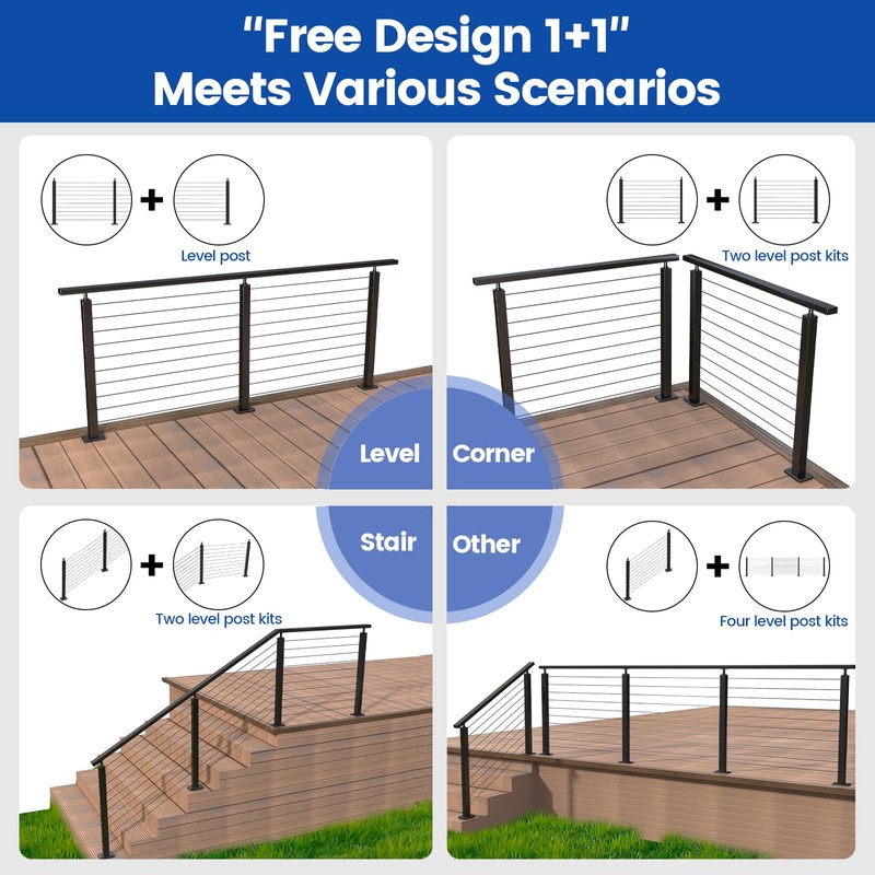 Muzata 5ft-10ft Complete Set 36" Cable Railing Post Kit Include