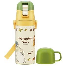 Skater SKDC3-A Children's Friendly, Lightweight, Stainless Steel, 2-Way Water Bottle, 11.8 fl oz (350 ml), My Neighbor Totoro Cat Bus, For Children, Direct Drinking, Cup, Includes Cup, Stainless Steel