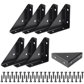 Corner Brackets, 8 pcs 66mm x 66mm Corner Braces for Wood, Metal Corner Brackets, Triangle Shelf Bracket, Corner Desk Connector, Black Brackets with Screws for Bed Edge