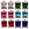 12Pcs Square Birthstone Charms Mix Crystal Rhinestone Gemstones Pendants Gold