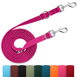 PETCOOZ Dog Lead 3 m Adjustable Recall Lead with 2 Carabiners, Thickened Double Lead for Small Medium Dogs, Free Leads Exercise Lead Made of Nylon, Purple Red