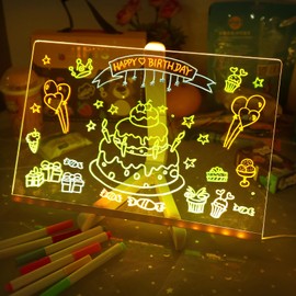 Acrylic Dry Erase White Board 12” x 8”LED Light-Up Message Note Board with Angle Adjustable Stand,12 Colors Pens and 2 Cleaning Cloth for Room/Office/Store/School/Festival Noteboard