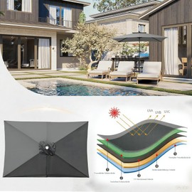 GLDDFDG Outdoor Patio Umbrella Replacement Canopy 6 Ribs, 6.5X10 Ft Rectangular Patio Umbrellas Replacement Canopy for Market Table Parasol Top Cover - Heavy Duty Polyester Fabric (Canopy Only),Gray