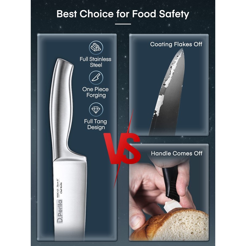 D.Perlla Knife Set, 14 Pieces Kitchen Knife Set with Clear