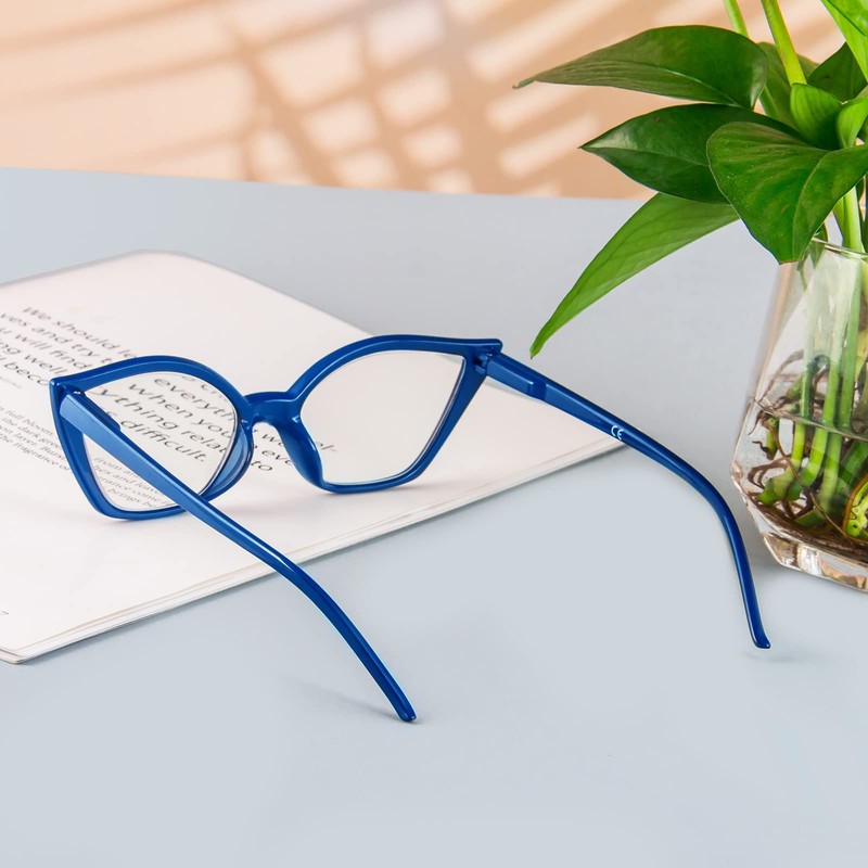 Kodilin Lesebrille für Damen, Anti-Licht, blaues Katzenauge, PC-Brille mit Federscharnier,