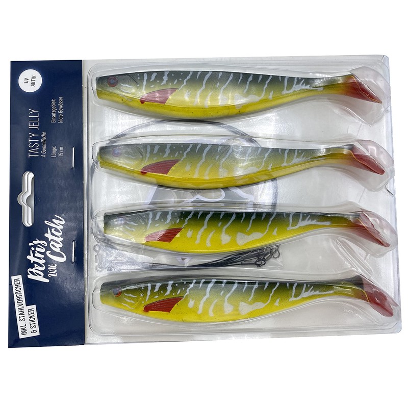 PetrisCatch Set of 4 Perch Rubber Fish + 4 Steel