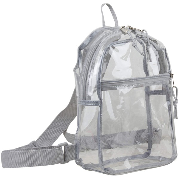 Eastsport 100% Transparent Clear MINI Backpack (10.5 by 8 by 3 Inches) with Adjustable Straps, Clear/Soft Silver