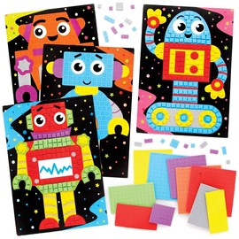 Baker Ross FE401 Robot Mosaic Painting Kit, Mosaic Tiles for Crafts, Mosaic Kits for Kids, Creative Activity for Children, 4 Pack, Medium