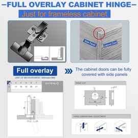ATYLYF 8 Pack Soft Close Cabinet Hinges for Kitchen Frameless Full Overlay Cabinets Self-Closing Concealed Hinge 110° 4D Adjustment Speed Control Ideal for Upgrading Cabinet Doors and Drawers
