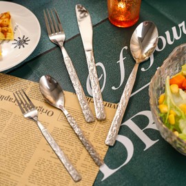 CAOPAOTI Sliverware Set for 8, Stainless Steel Flatware with Knife Fork Spoon, 40-Piece Cutlery Set, Unique Design of Stone Pattern, Dishwasher Safe