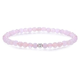 JeweBella Women's Bracelet 4 mm Pearl Bracelet with 925 Silver Pearl Bracelet Rose Quartz Amethyst Obsidian Moonstone Hematite Natural Gemstone Bracelet Women Men Stretch Faceted Beads Bracelets,