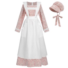 NSPSTT Prairie Dress Women Colonial Dress Pioneer Woman Costume Plus Size Amish Costume, Pink XL