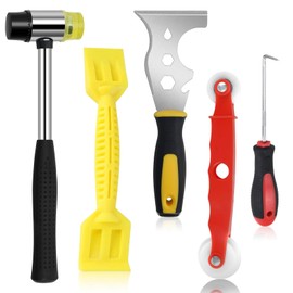 Window Glazing Tool Kit, 5Pcs Glazing Tools with Multi-Functions Rubber Hammer, Red Window Roller, 13-in-1 Steel Scraper, Rubber Strip Shovel and Pick Hook,for Window Door Screen Repair & Installation