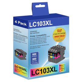 LC103 High Yield Ink Cartridges Replacement for Brother LC103XL LC101 Work for MFC-J870DW MFC-J6920DW MFC-J6520DW MFC-J450DW MFC-J470DW (1 Black, 1 Cyan, 1 Magenta, 1 Yellow, 4-Pack)