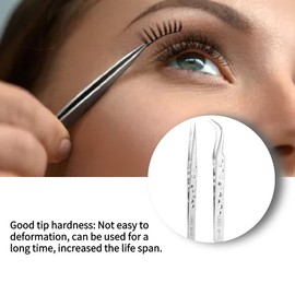 Grafting False Eyelashes, Stainless Steel Tweezers, Anti-Static Eyelash Tweezers Kit for Make-Up, Eyelash Extension Tool, Curved Tweezers + Straight Tweezers (Pack of 2)