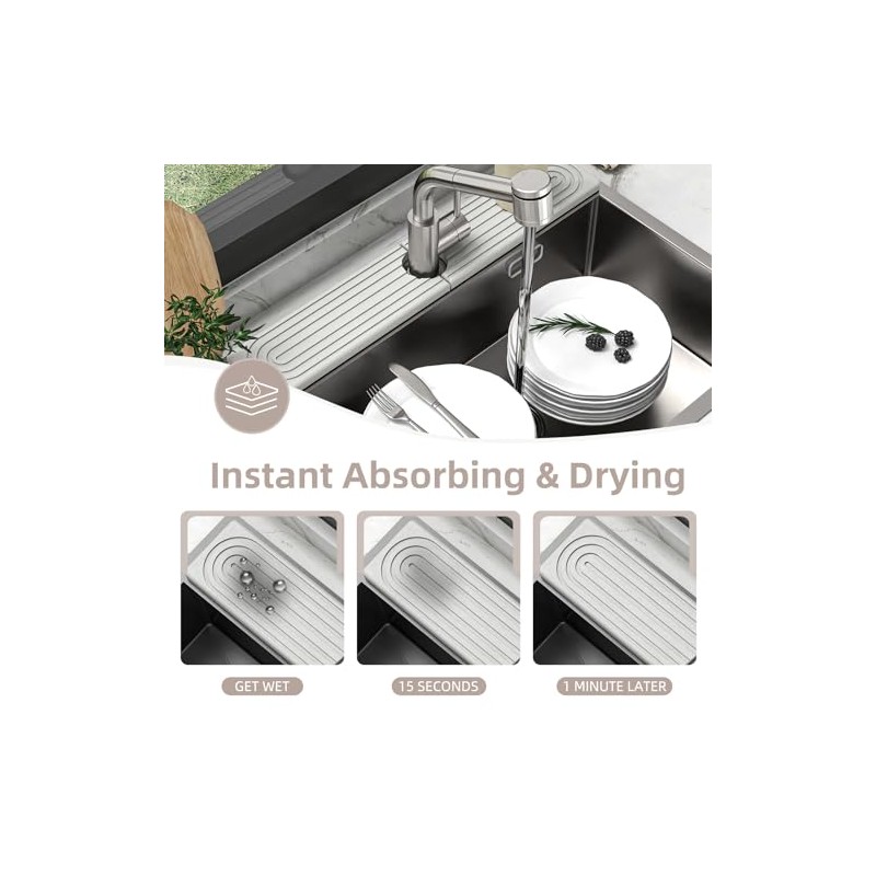 Faucet Mat for Kitchen Sink - Super Absorbent Diatomite Fast