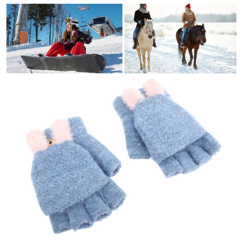 USB Heated Knitted Flap Gloves Half Finger 5V Winter Heating
