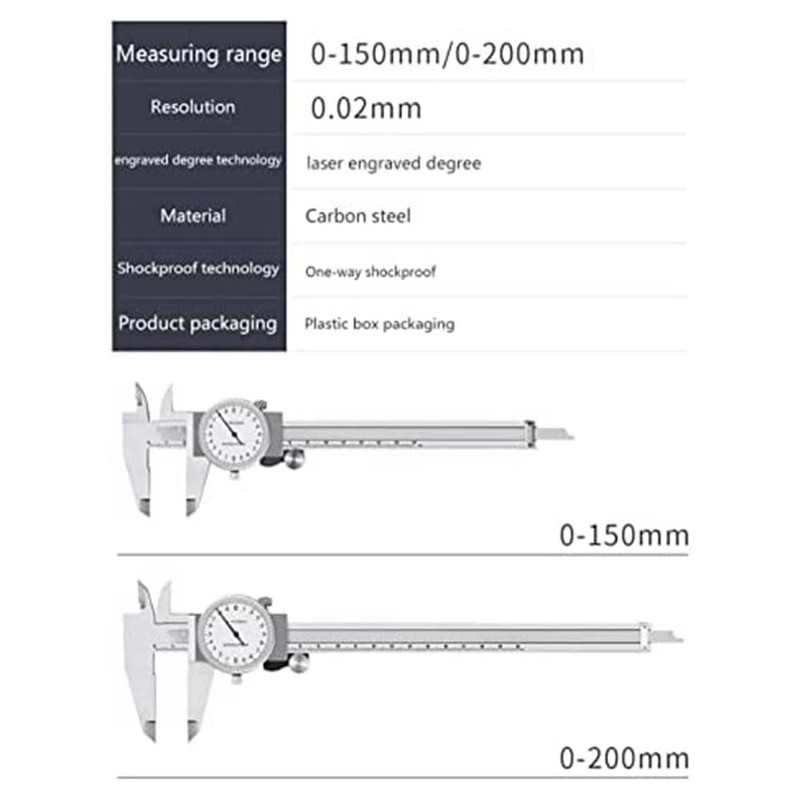 Haptufer 0-200Mm Metric Gauge Measuring Tool Dial Vernier Caliper Shock-Proof
