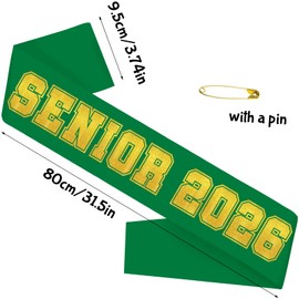 10Pcs Senior 2026 Sashes Green Satin with Gold Glitter Letters Sashes, Class of 2026 Sash for Graduation Party, Senior Cheer Sashes, Cheerleader Sash, Class Competition Sashes