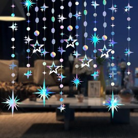 Goresory Iridescent Star Party Decoration Star Party Supplies Laser Star Streamer Little Stars Garlands for Birthday Baby Shower Graduation Wedding