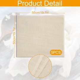 Pack of 5 Reusable Straining Cloth, 50 x 50 cm, Cheesecloth, Reusable, Washable, 100% Cotton, Unbleached Linen Cloth, Multi-Purpose Cheese Cloth from Tofu, Cheese, Fruit Juices, Draining, Refration