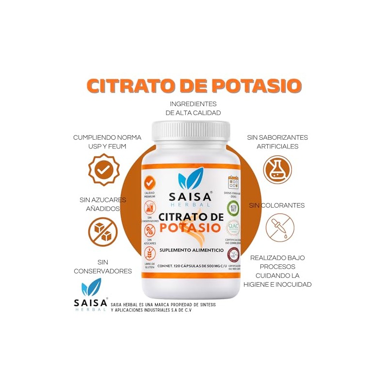 Citrato de Magnesio y Citrato de Potasio con 120 cápsulas
