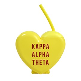 Sorority Shop Kappa Alpha Theta Tumbler with Straw - Candy Heart Shaped 16 Oz Tumbler with Lid and Silicone Straw, Reusable Plastic Cup with Screen Printed Sorority Name for any Cold Drink